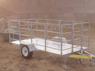 High Poly Trailer in desert 3D model