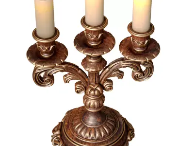 Wooden carved gilded Aged Candle Holder Rustic Candlestick  3D model