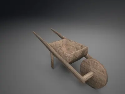 Low Poly Barrow wooden wheelbarrow Low-poly 3D model