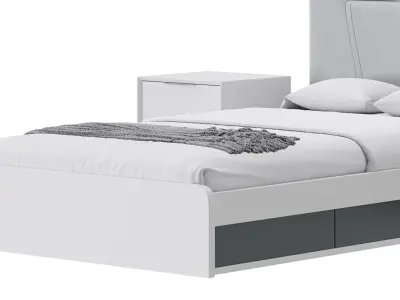 Gray Faux Leather Upholstered Bed 3D model