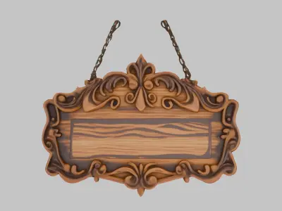 Ornate Wooden Open Sign 3D Model Low-poly 3D model