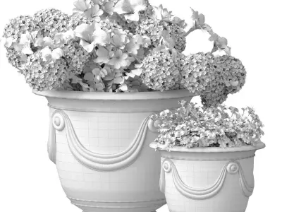 Flowerbeds bouquet bush plant Petunia Luxury classic garden pots 3D model