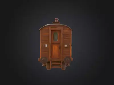 Abandoned Wooden Train Carriage Low-poly 3D model