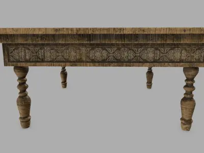 Table wooden with ornate design Low-poly 3D model