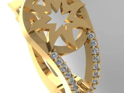 earring gold star ring with diamonds Free 3D model
