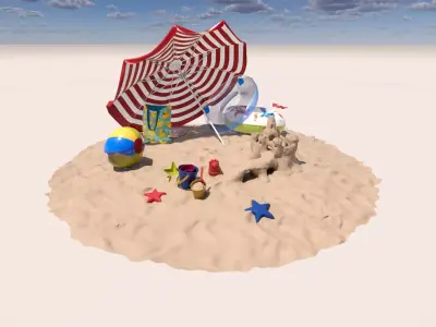Beach and sun umbrellas 3D model