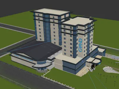 Hotel at night 3D model