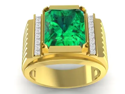 Luxury Emerald Baguette Stone Ring for Men  3383 3D print model