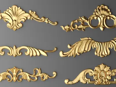 Cartouches SET 5 of gold ornaments 3D model