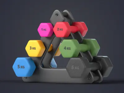 Fitness Dumbbells with Rack Low-poly 3D model