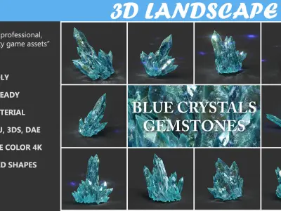 Low poly Blue Crystal Gemstone Pack 200114 Low-poly 3D model