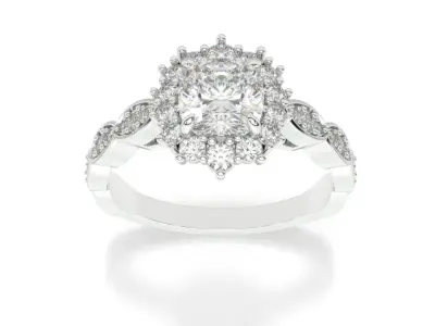 diamonds rings with Halo Round  3D print model