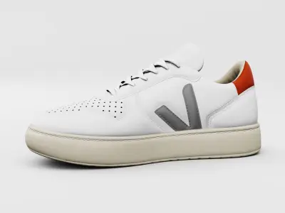 Casual Sneaker Leather Veja Style - White Khaki Grey Low-poly 3D model