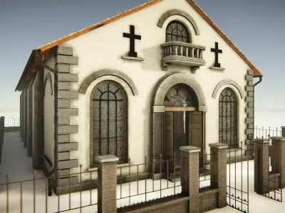 Church 3D old wooden desk with shelf Low-poly 3D model