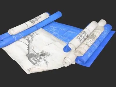 Technical Blueprints Low-poly 3D model