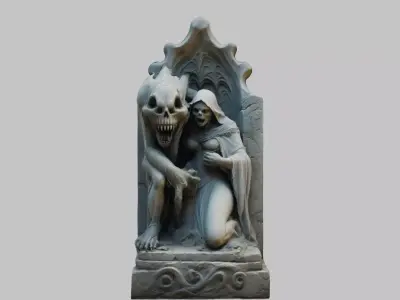 Fantasy Medieval Statue Stone Figure Wall Decor Low-poly 3D model