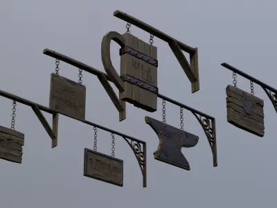 Fantasy Shop Signs Low-poly 3D model