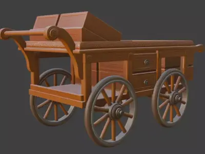 Ornate Wooden Vendor Cart 3D Model 3D model
