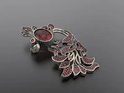 Brooch Gold Fish with Gems 3D print model