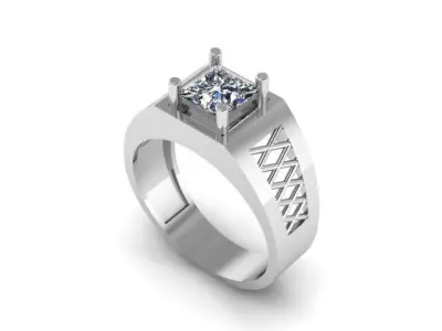 Men Princess Diamond Ring  3D print model