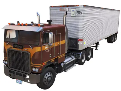 Freightliner Powerliner dryvan trailer Low-poly 3D model