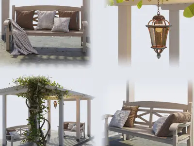 Painted Wooden Pergola  3D model