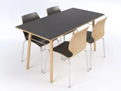 Tables and chairs set Boston style Low-poly 3D model