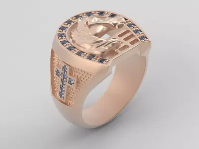 HORSESHOE HORSE RING  MEN RING  HORSE HEAD 3D print model