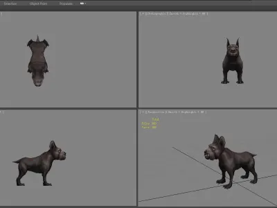 Cartoon black bulldog - puppy dog Low-poly 3D model