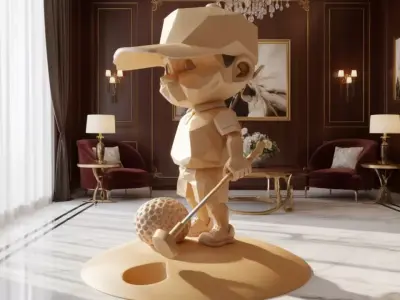 Low-Poly Golfing Character 3D Geometric Figure Club Ball Low-poly 3D model