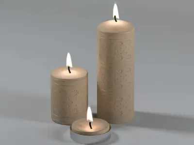 Candles three with candle in middle 3D model
