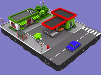 Gas Station from Cartoon Low Poly City Low-poly 3D model