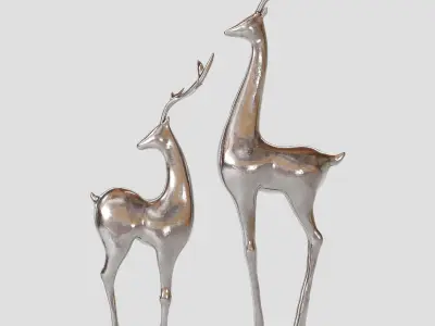 Deer-statue-silver-cooper silver deer figurines 3D model