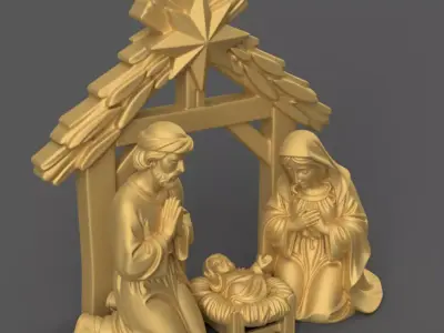 Nativity STL Holy Family 3D Print Set separated files 3D print model