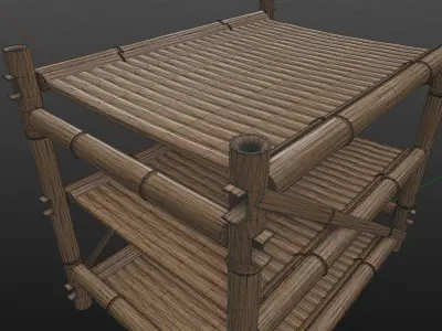 Old Japanese Bamboo Shelf Free low-poly 3D model