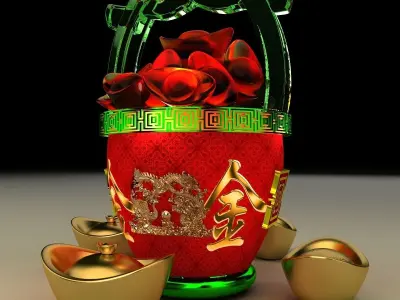 Chinese gold Ingot bucket 3D model