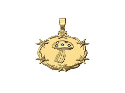 Diamond mushroom barbwire thornes pendant with bail 3D print model
