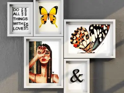ame-03 butterfly framed wall art Free 3D model
