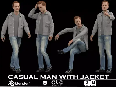 Casual man with jacket Low-poly 3D model