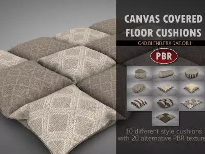 Canvas Covered Floor Cushions 3D model