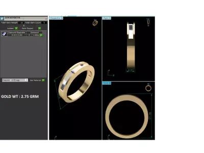 Band 3dm Render Details baguette diamond wedding ring gold 3D print model