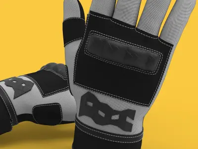 Black and white riding gloves 3D model