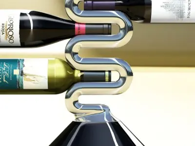 Wine racks collection and 6 wine bottles 3D model