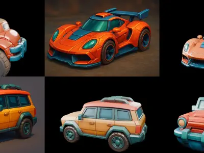 Stylized Car Advanced model bundle 4 pack 100 glb 3D model