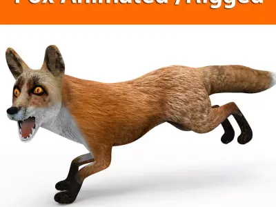 3D Fox Rigged Animated model Low-poly 3D model