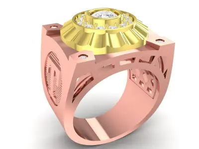 Luxury Bezel Round Signet Ring Jewelry Design  3712 3D print model