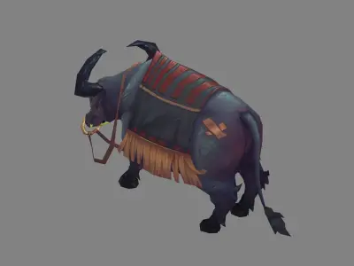 Cartoon black buffalo Low-poly 3D model
