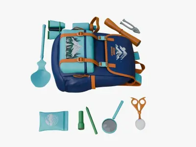 Backpack Adventure set Low-poly 3D model