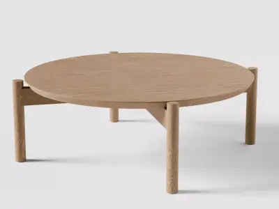 Coffee table round oak Low-poly 3D model