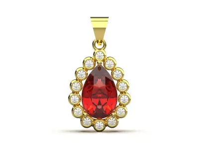 Yellow Gold stl 3dm Pendant with Ruby and Diamonds jp0307 3D print model